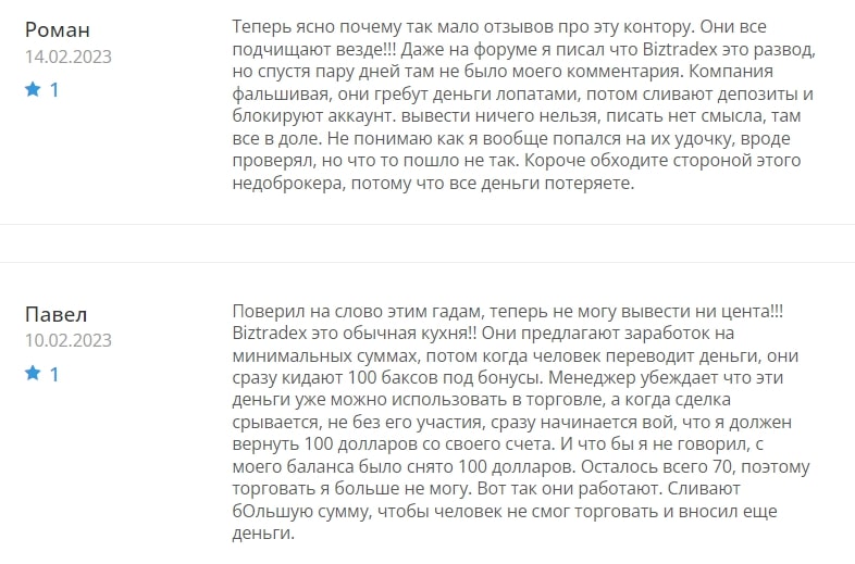 BizTradeX: отзывы клиентов о компании в 2023 году