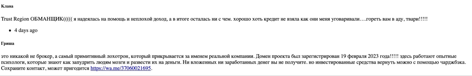 TrustRegion: отзывы клиентов о работе компании в 2023 году